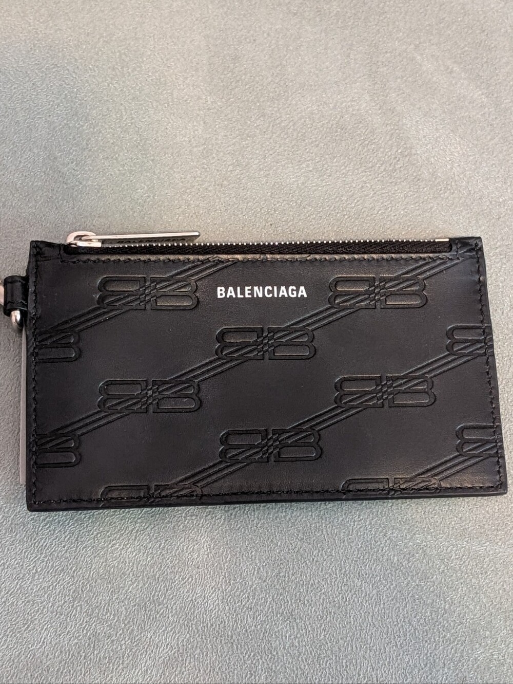 Balenciaga Black Embossed Leather Card And Key Pouch, NWT